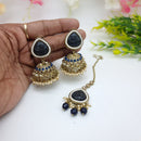 JCM Festive Pota Stone And Pearl Jhumki Earrings With Maangtikka