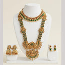 JCM South Indian Pota Stone And Pearl Temple Double Necklace Set