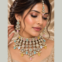 JCM Grand Kundan Stone And Beads Statement Choker Necklace Set