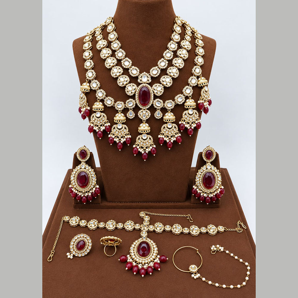 JCM Ethnic Glam Kundan Stone Beads And Pearl Semi-Bridal Jewelry Set
