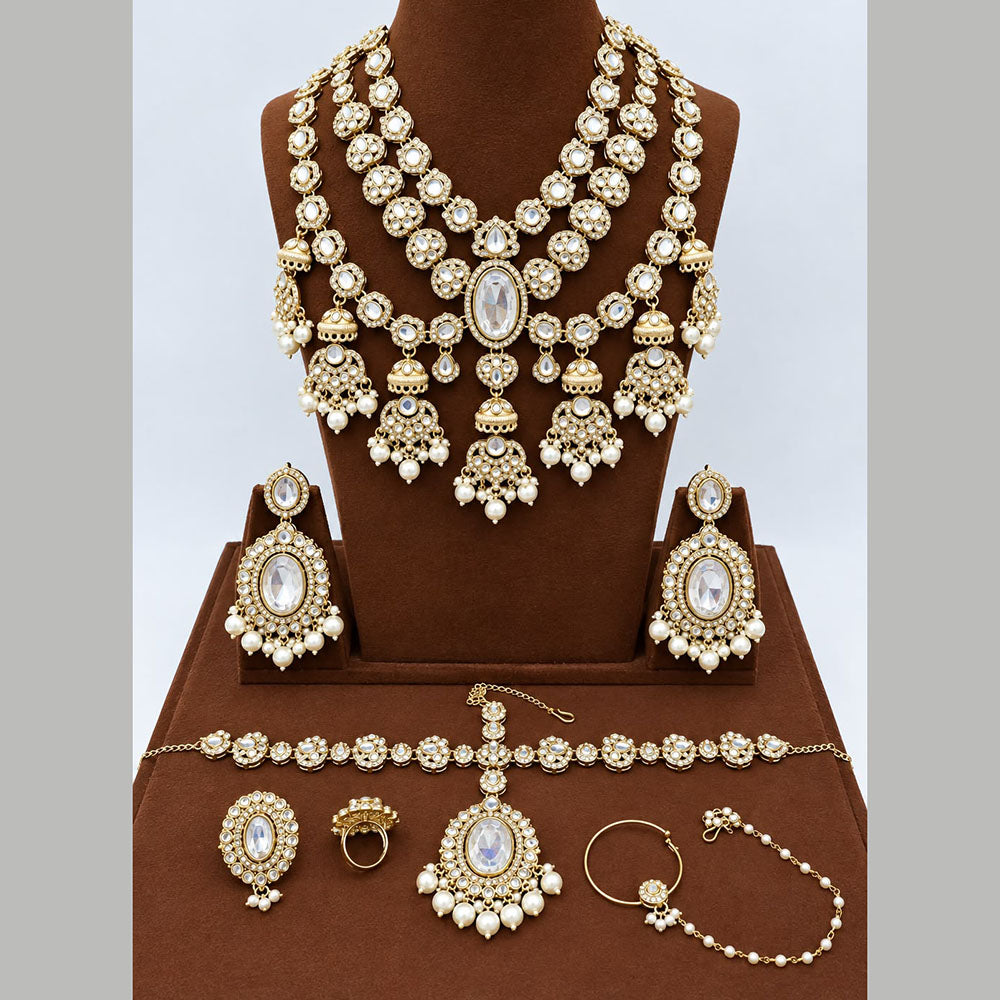 JCM Ethnic Glam Kundan Stone Beads And Pearl Semi-Bridal Jewelry Set