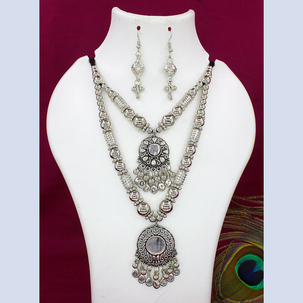 Mahavir Oxidised Plated Double Necklace Set