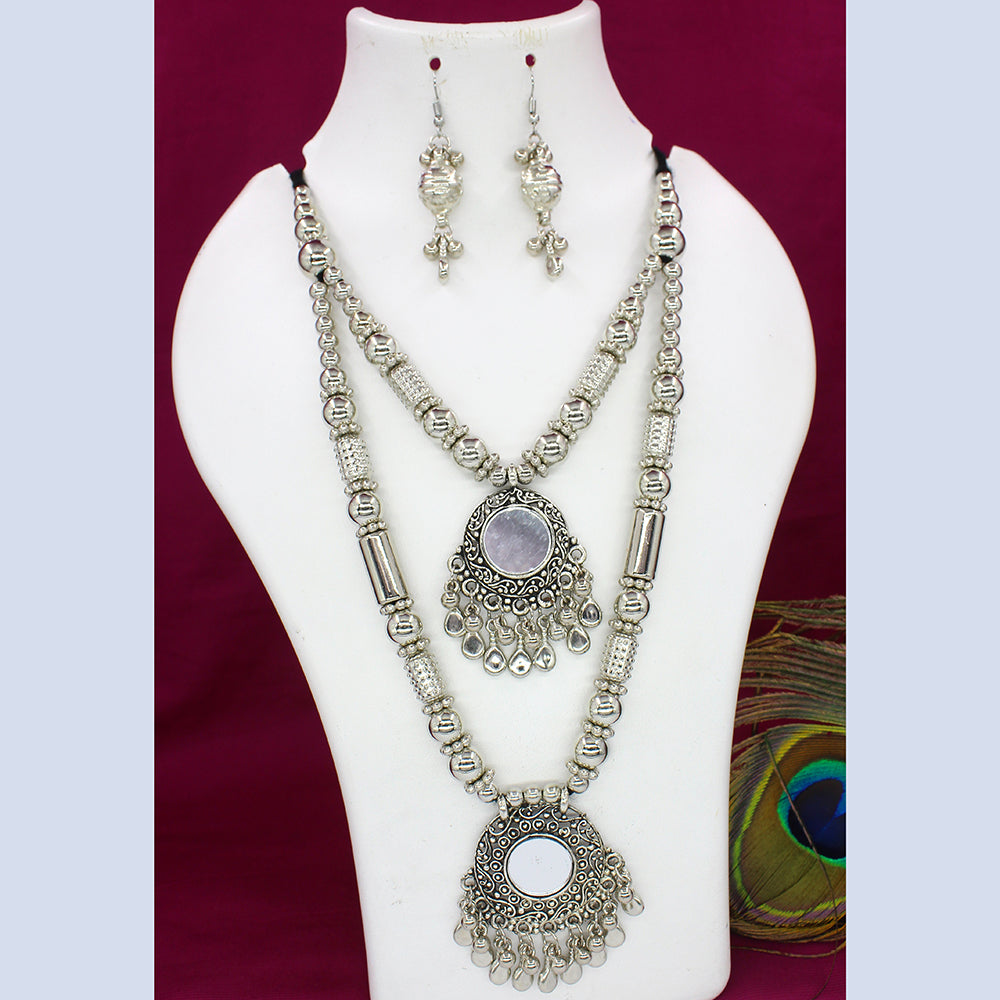Mahavir Oxidised Plated Double Necklace Set