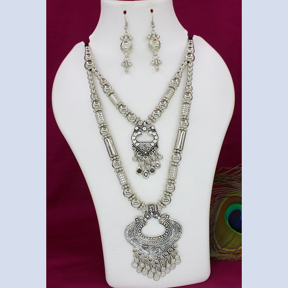 Mahavir Oxidised Plated Double Necklace Set