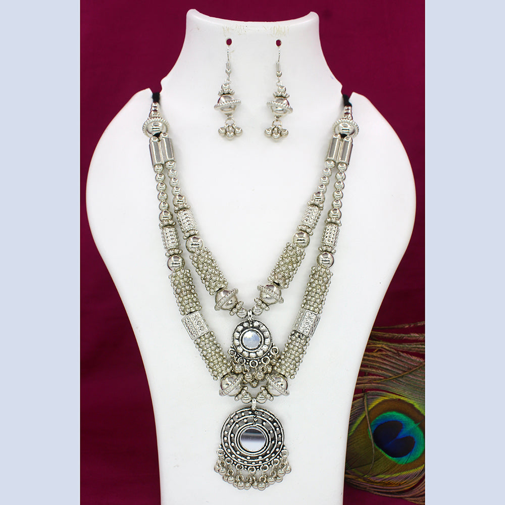 Mahavir Oxidised Plated Double Necklace Set