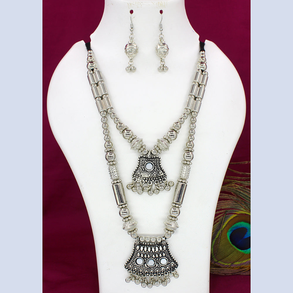 Mahavir Oxidised Plated Double Necklace Set