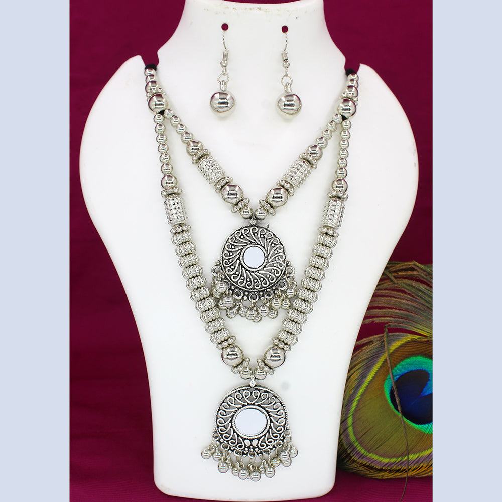 Mahavir Oxidised Plated Double Necklace Set