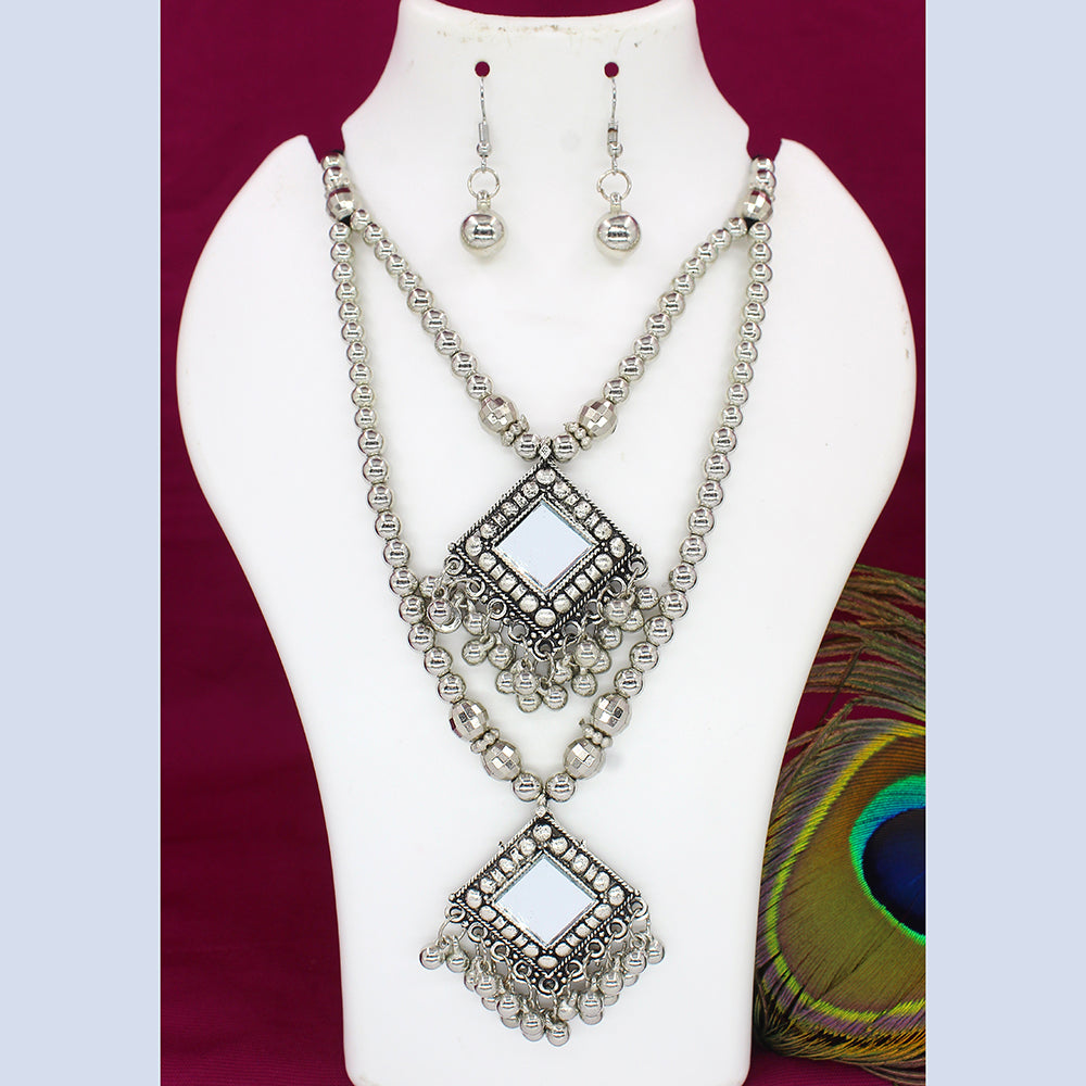Mahavir Oxidised Plated Double Necklace Set
