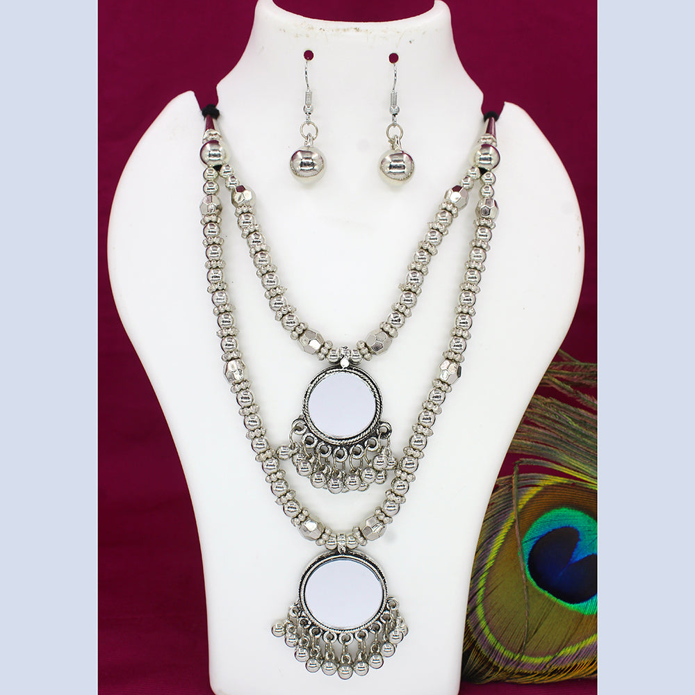 Mahavir Oxidised Plated Double Necklace Set