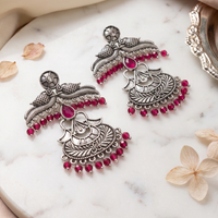 Wearhouse Fashion Oxidised Plated Pota Stone And Pearl Dangler Earrings