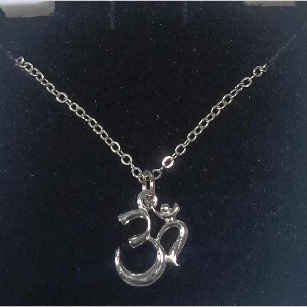 Savvy Jewellery Rhodium Plated Spiritual Om Design Austrian Stone Chain Pendant