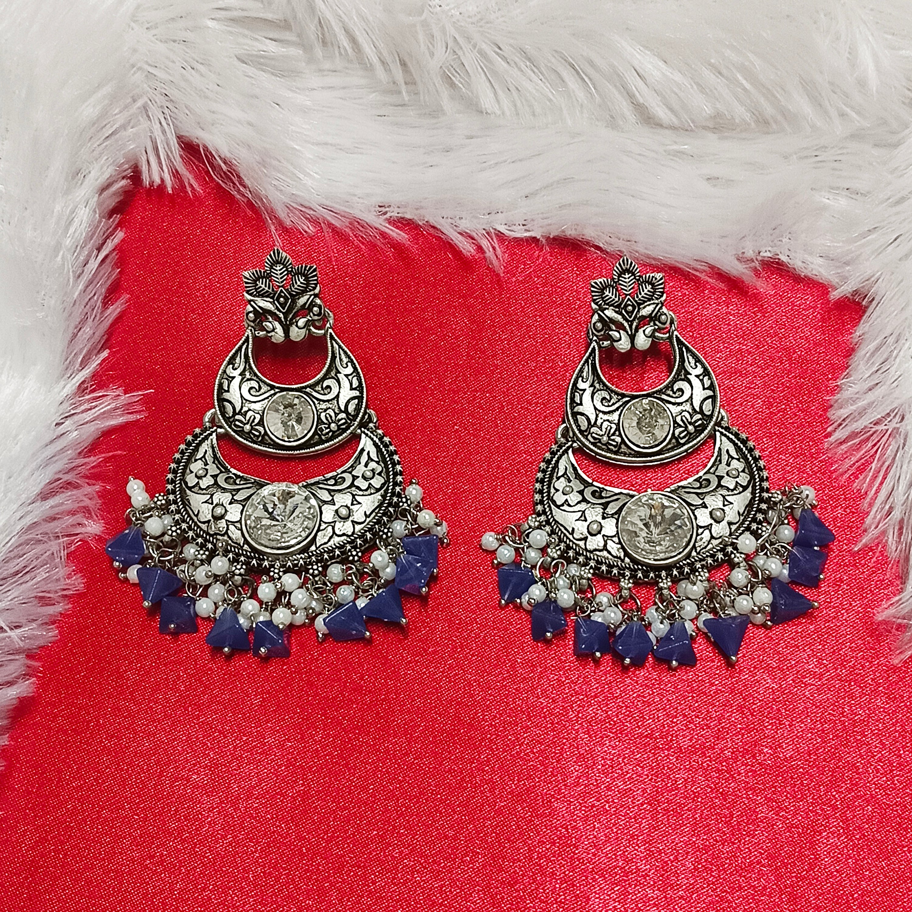 Darshana Jewels Oxidised Plated Crystal Stone Dangler Earrings