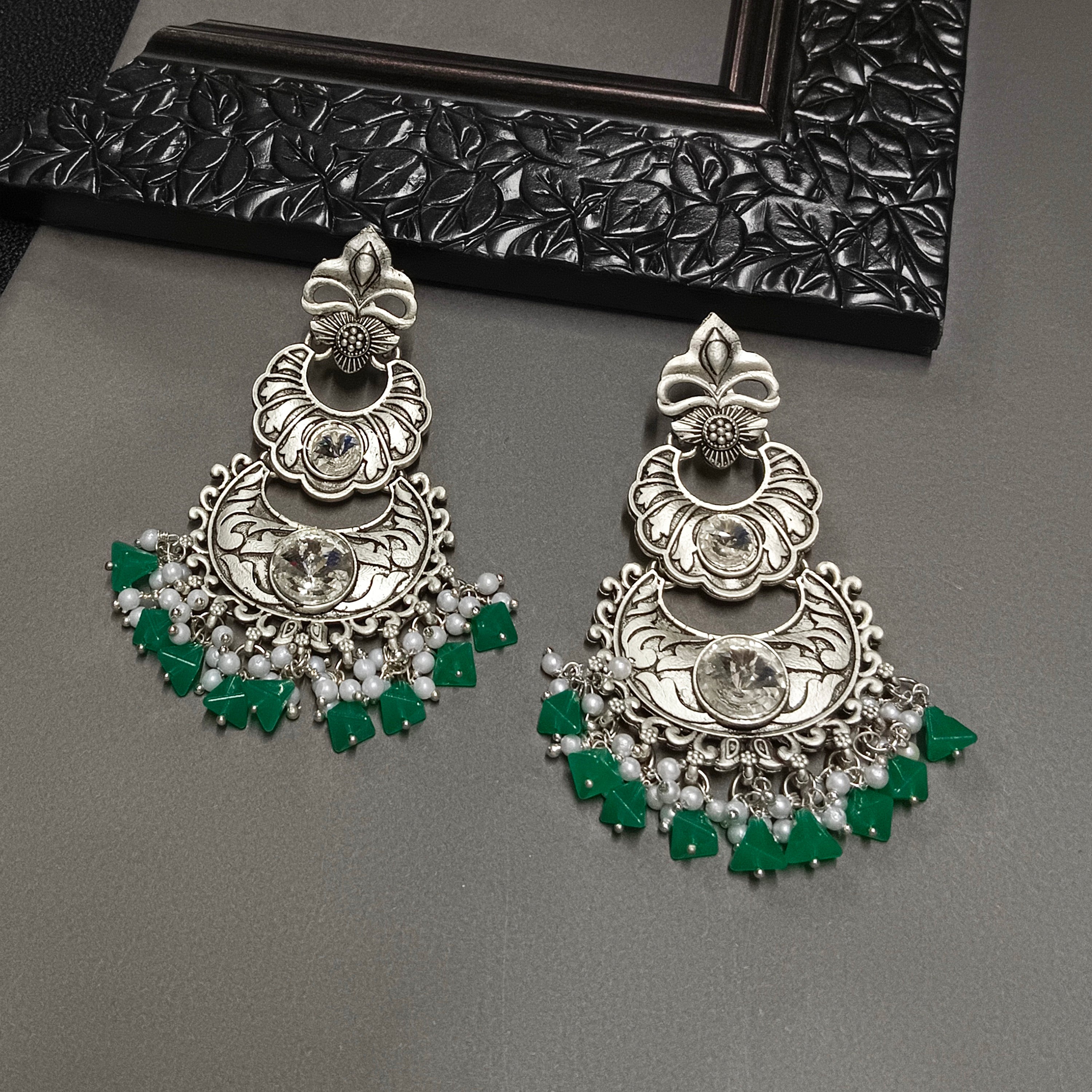 Darshana Jewels Oxidised Plated Crystal Stone Dangler Earrings