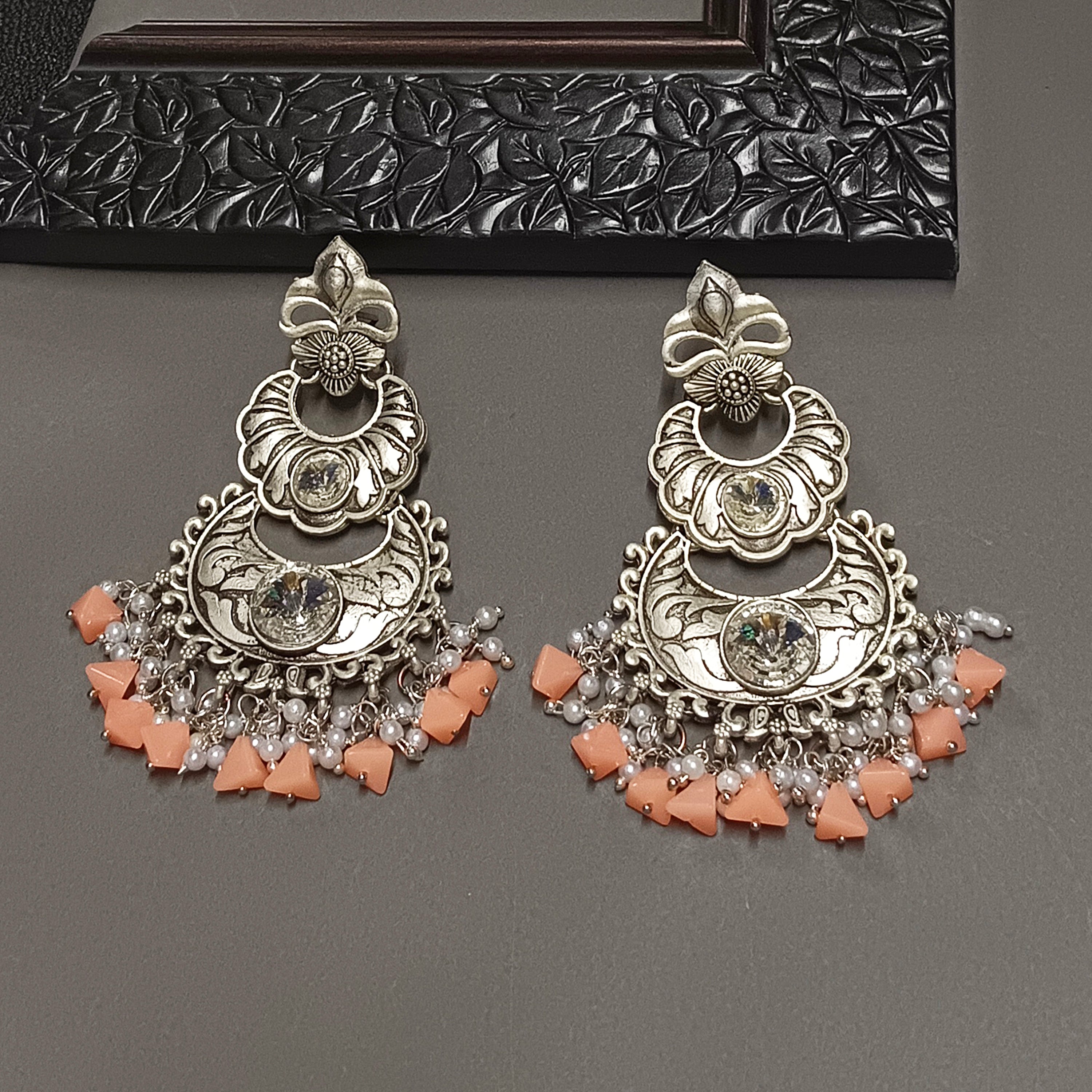 Darshana Jewels Oxidised Plated Crystal Stone Dangler Earrings