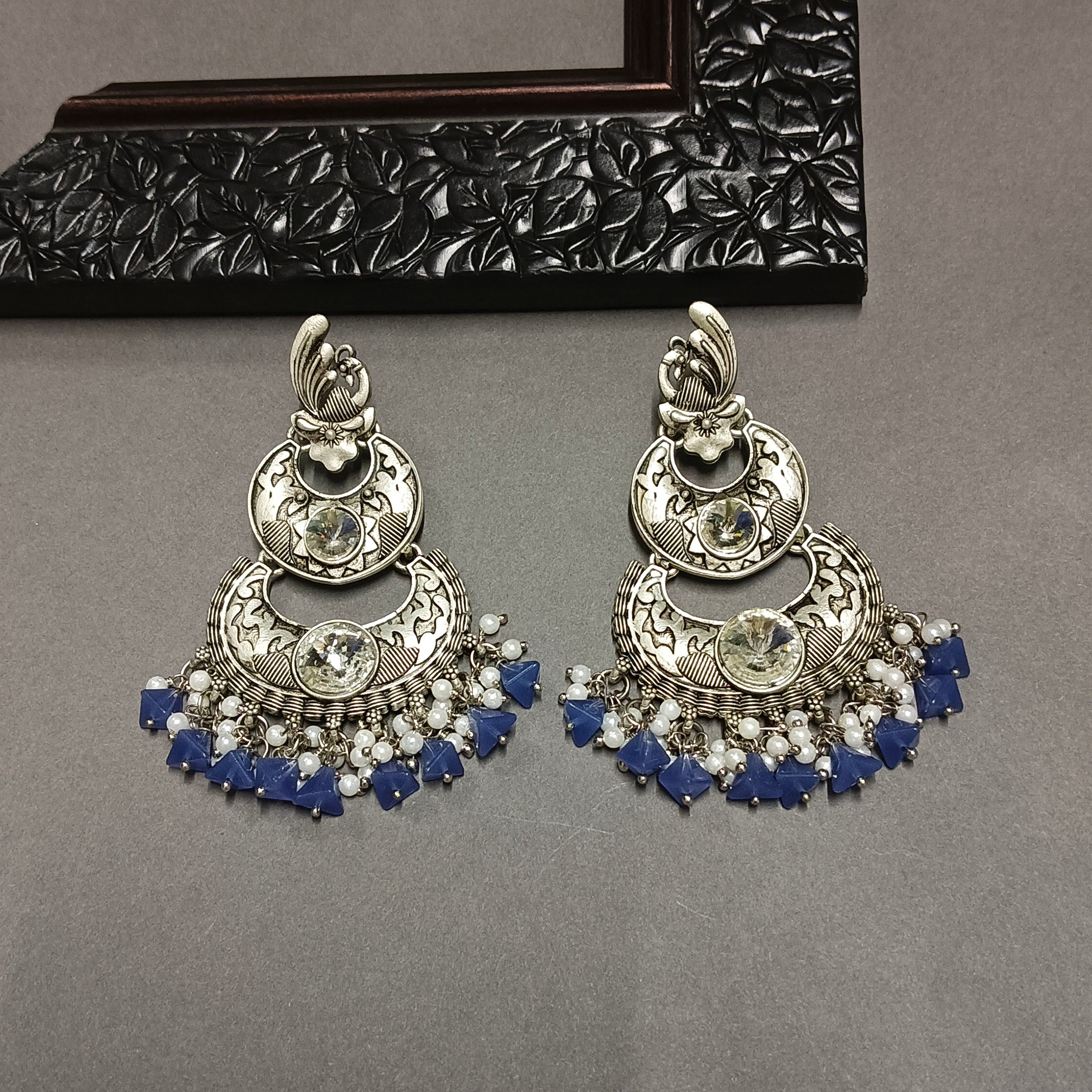 Darshana Jewels Oxidised Plated Crystal Stone Dangler Earrings