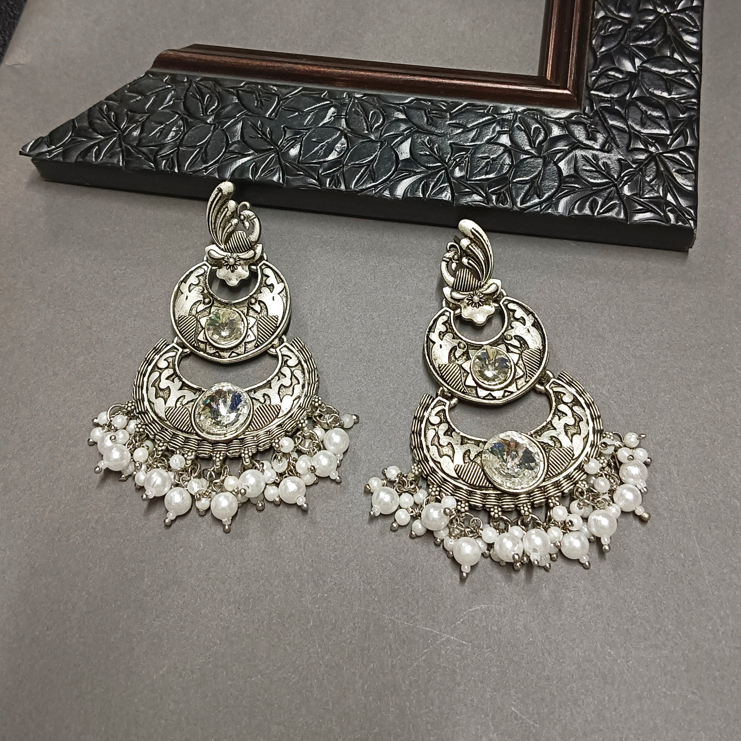 Darshana Jewels Oxidised Plated Crystal Stone Dangler Earrings