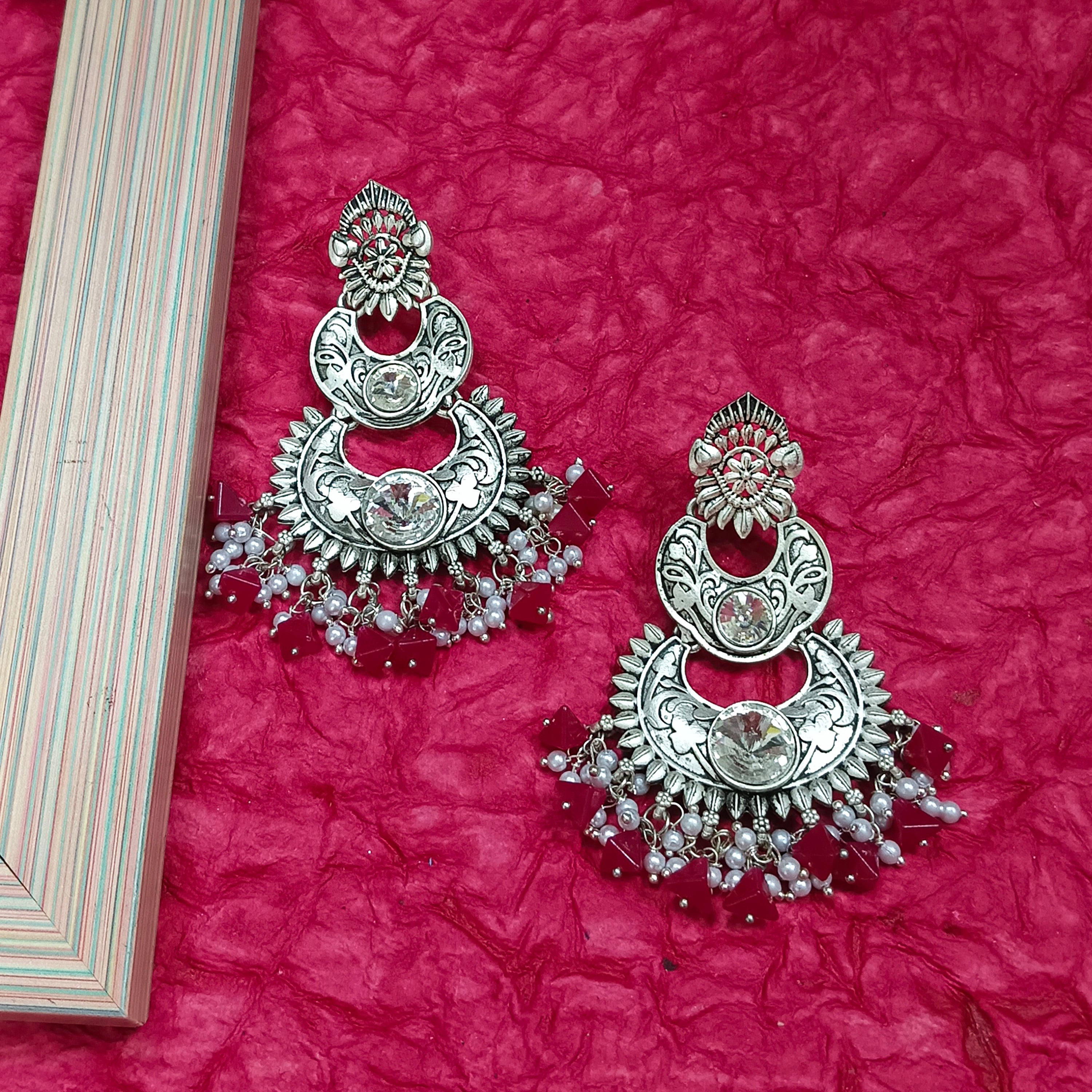 Darshana Jewels Oxidised Plated Crystal Stone Dangler Earrings