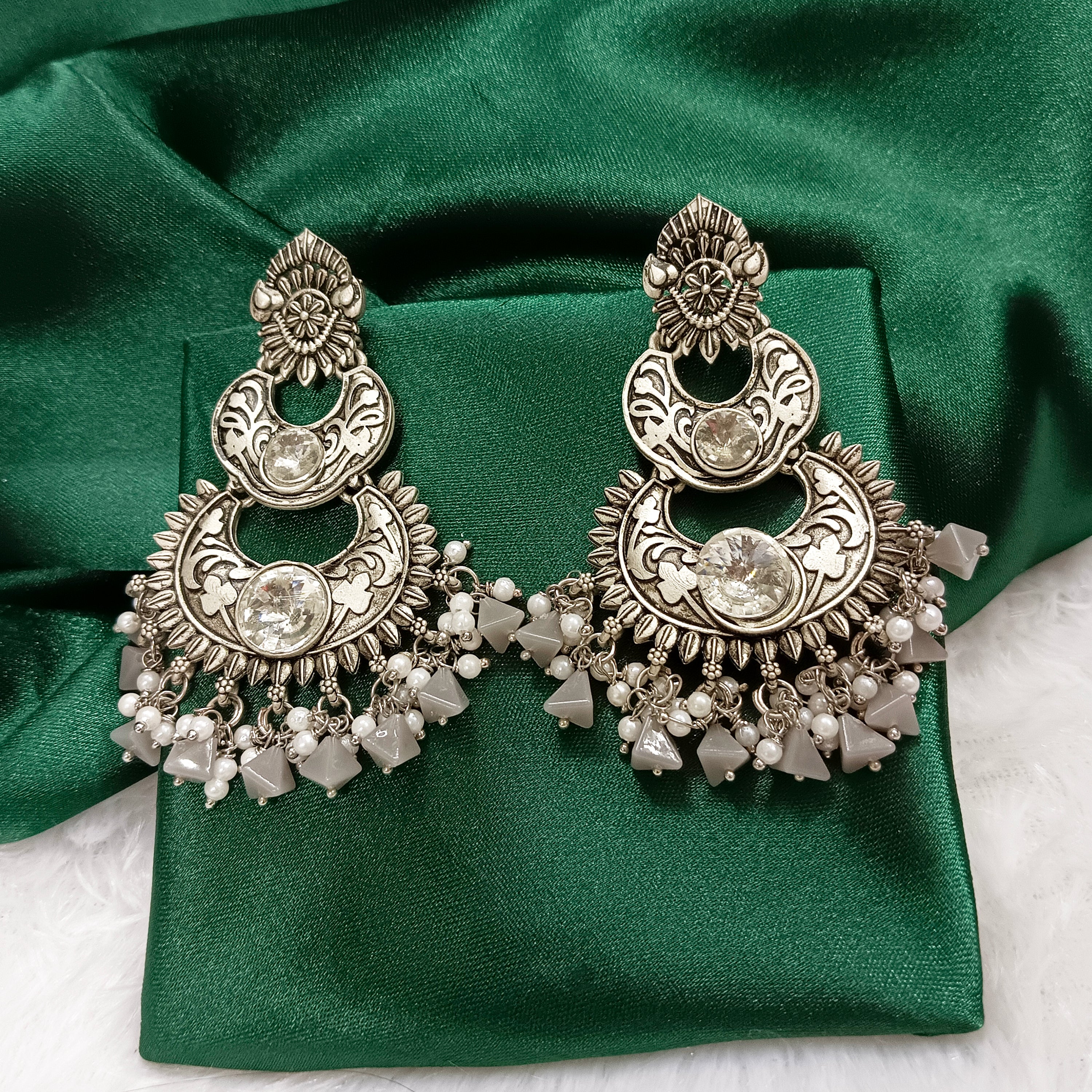 Darshana Jewels Oxidised Plated Crystal Stone Dangler Earrings