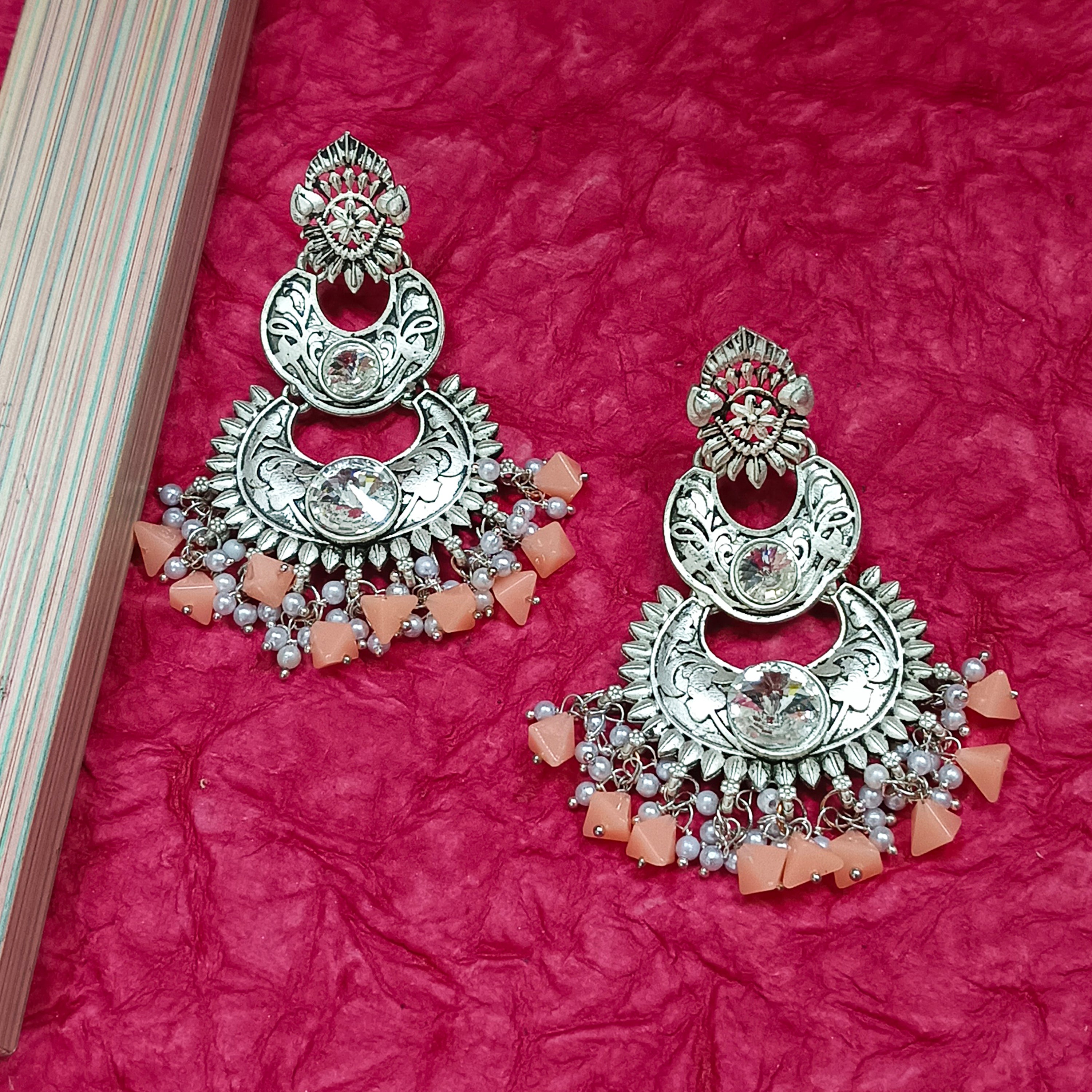 Darshana Jewels Oxidised Plated Crystal Stone Dangler Earrings