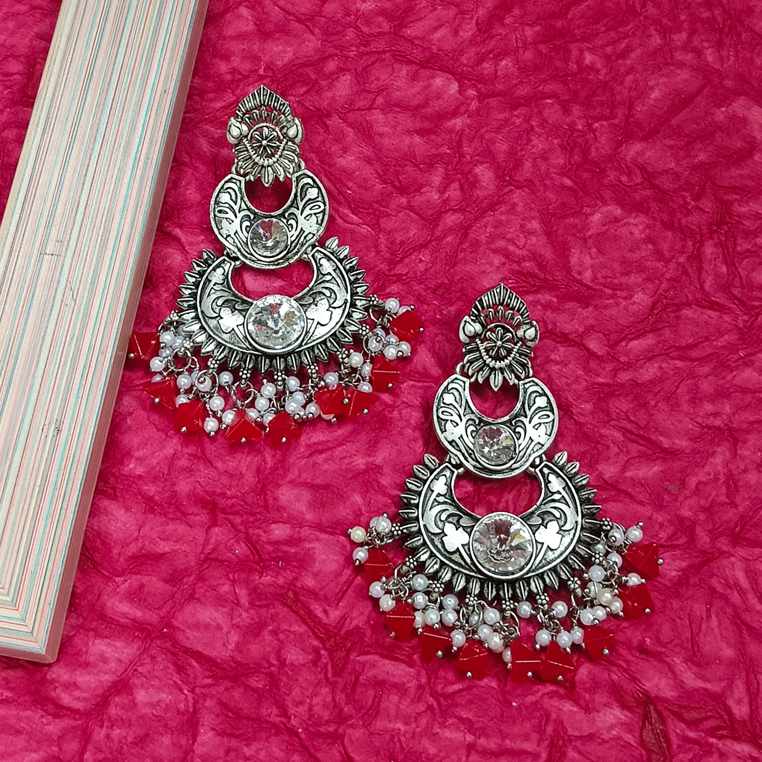 Darshana Jewels Oxidised Plated Crystal Stone Dangler Earrings