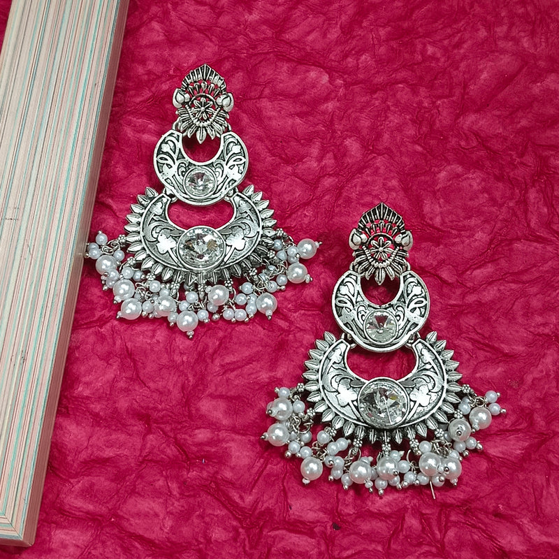 Darshana Jewels Oxidised Plated Crystal Stone Dangler Earrings