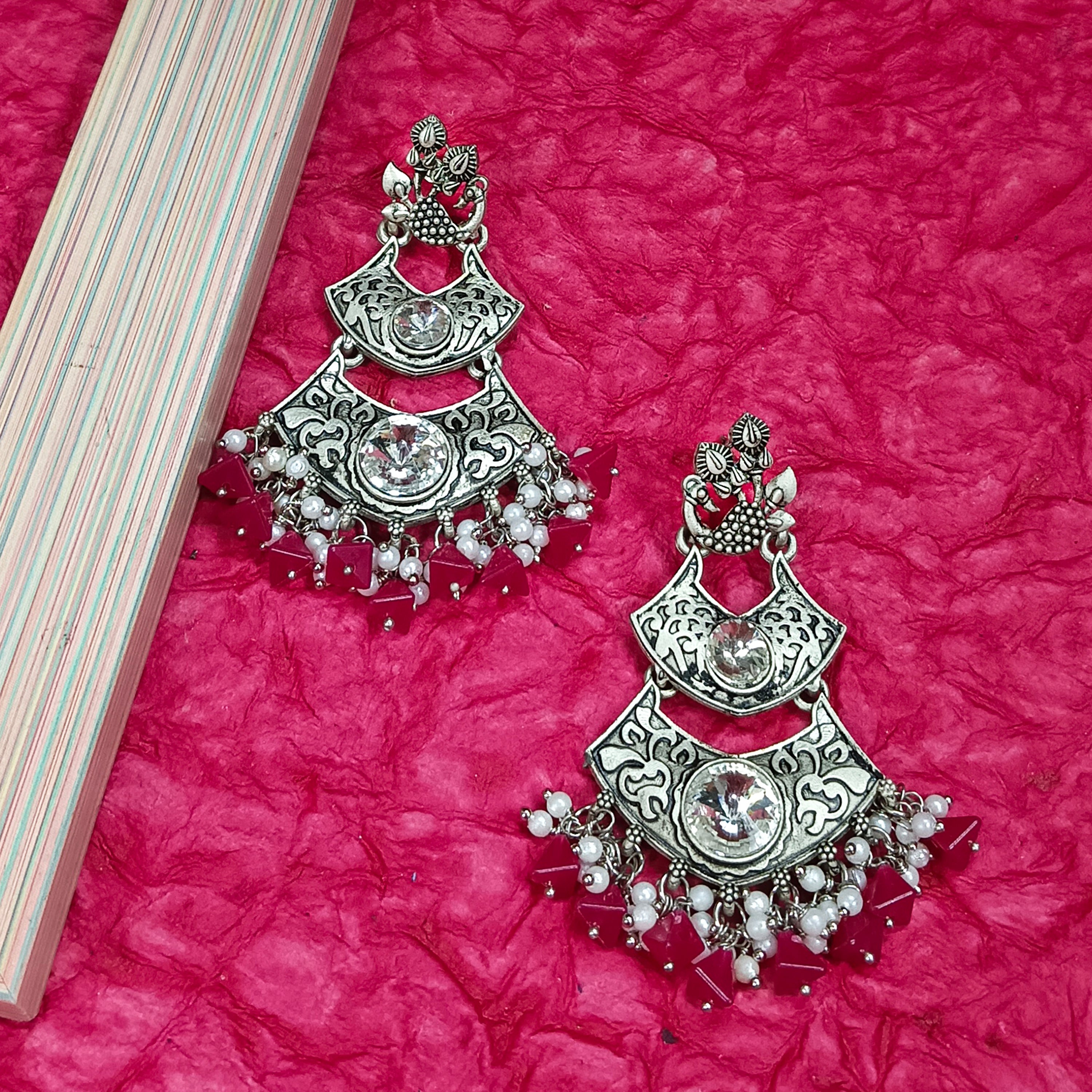 Darshana Jewels Oxidised Plated Crystal Stone Dangler Earrings