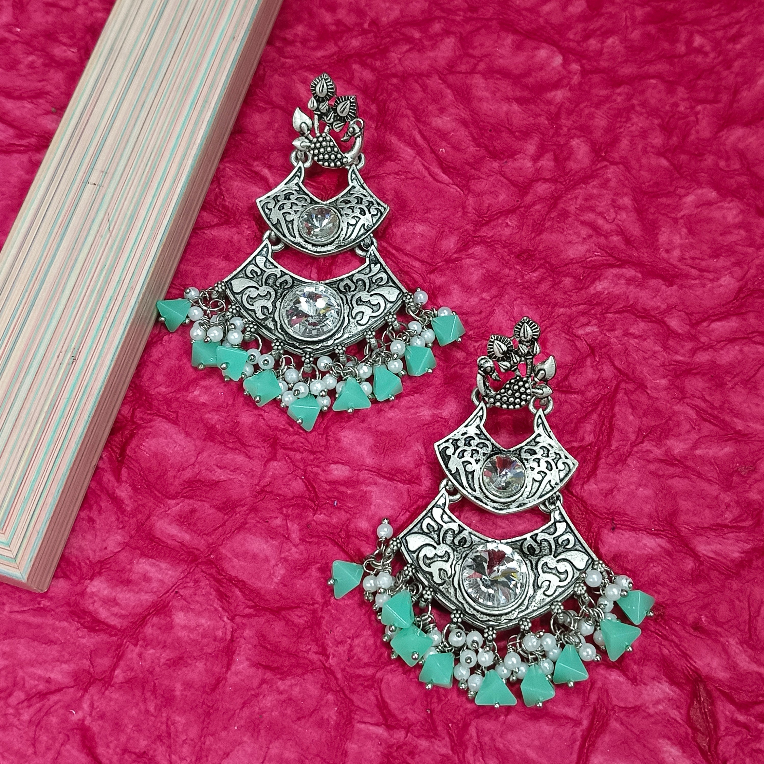 Darshana Jewels Oxidised Plated Crystal Stone Dangler Earrings