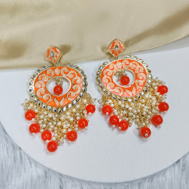 Darshana Jewels Gold Plated Kundan Stone And Meenakari Dangler Earrings