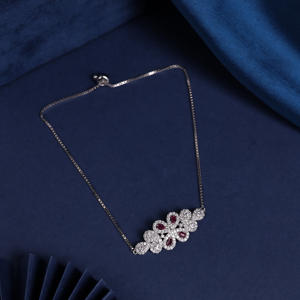 AllWell Jewellery Sparkling American Diamond Ruby Bloom 925 Sterling Silver Bracelet