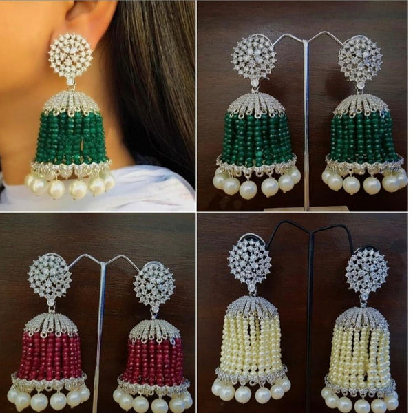 JewelTreeTz Silver Plated AD Stone Jhumki Earrings