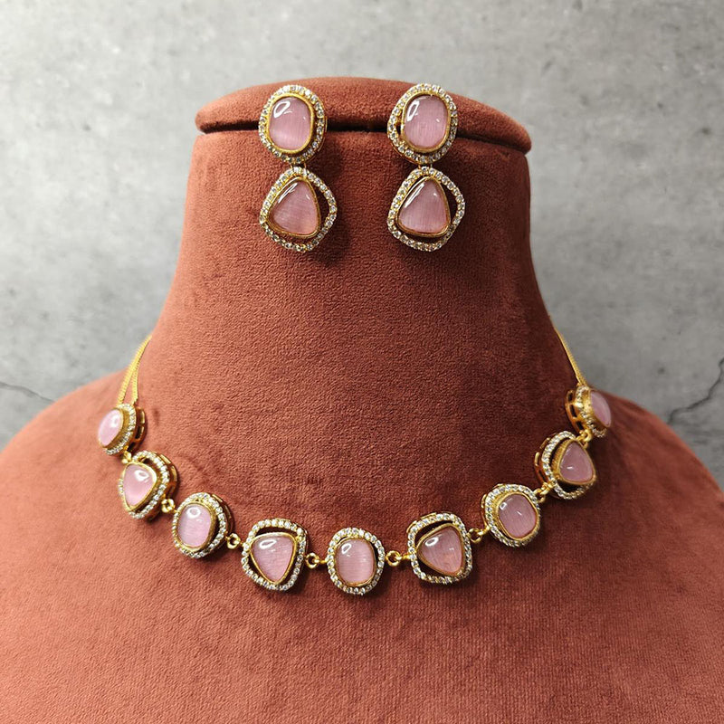 JewelTreeTz Elegant Gold Plated Uncut Polki and Semi Precious Color Stone Necklace Set