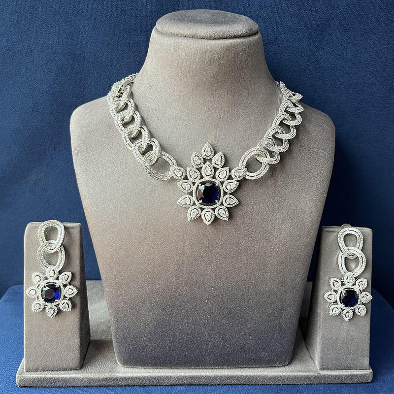 JewelTreeTz Rhodium Polish American Diamond Necklace Set