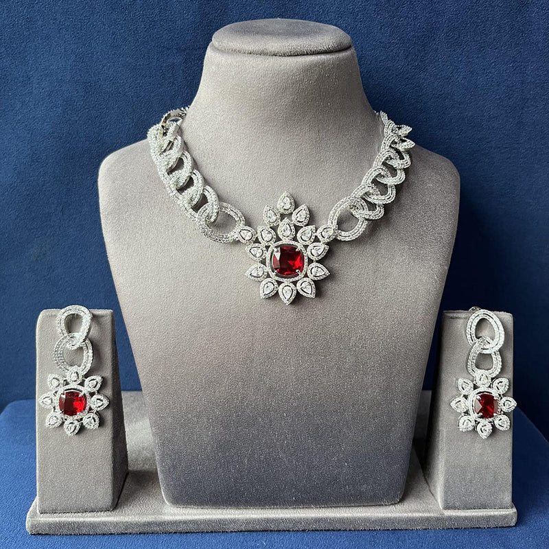 JewelTreeTz Rhodium Polish American Diamond Necklace Set