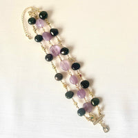Jewel Treatzz 3 Line Amethyst & Enameld Pearls Gold Plated Bracelet