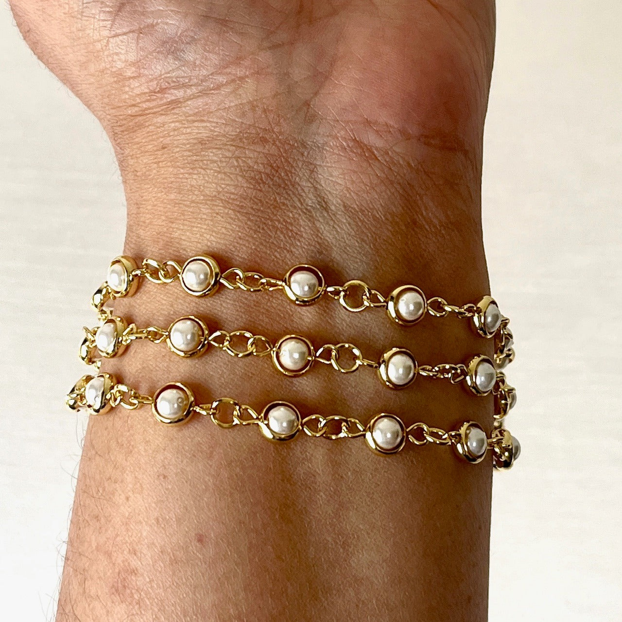 Jewel Treatzz Adorabel Everyday 3 Line Gold Plated Pearl Link Fashion Bracelet