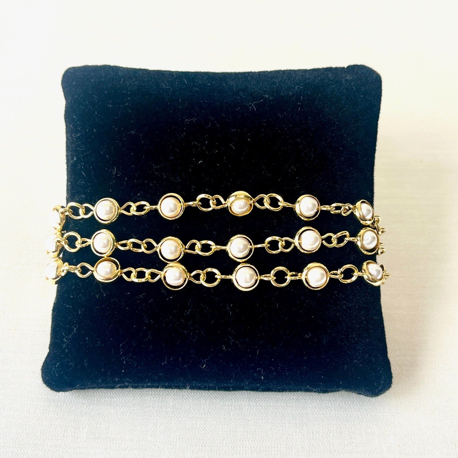 Jewel Treatzz Adorabel Everyday 3 Line Gold Plated Pearl Link Fashion Bracelet   