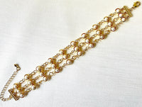Jewel Treatzz Adorabel Everyday 3 Line Gold Plated Pearl Link Fashion Bracelet