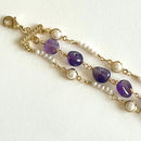 Jewel Treatzz Beautiful & Dainty Everyday Wear 3 Line Amethyst & Pearls Gold Plated Fashion Bracelet