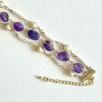 Jewel Treatzz Beautiful & Dainty Everyday Wear 3 Line Amethyst & Pearls Gold Plated Fashion Bracelet