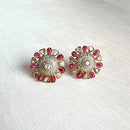 Jewel Treatzz Floral Hand Enamel with Uncut Polki Kundan, Rose Oval Quartz Gold Plated Top Earrings