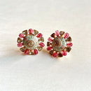 Jewel Treatzz Floral Hand Enamel with Uncut Polki Kundan, Rose Oval Quartz Gold Plated Top Earrings