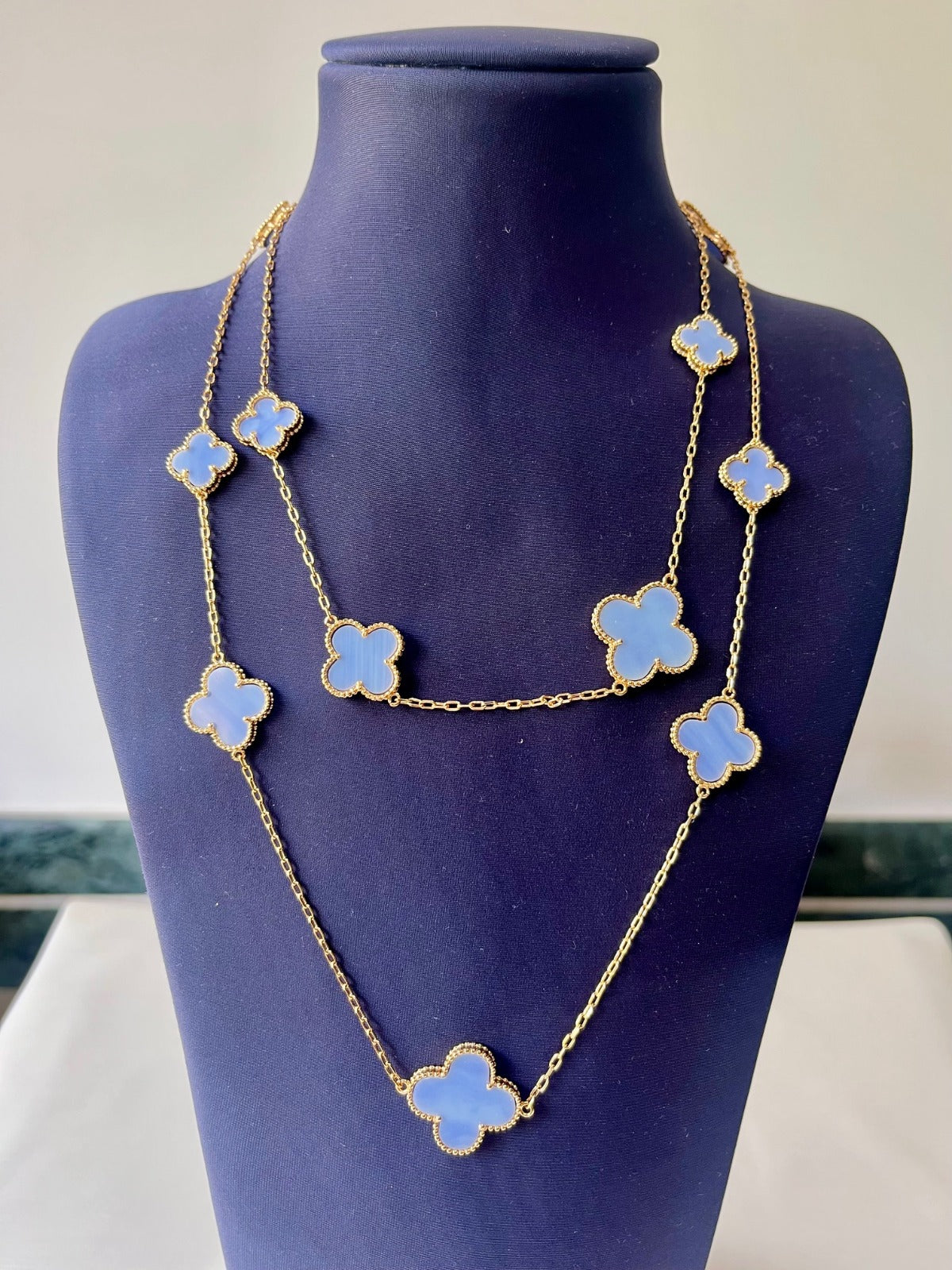 Jewel Treatzz Gold Plated Blue Clover Flower Layered Necklace