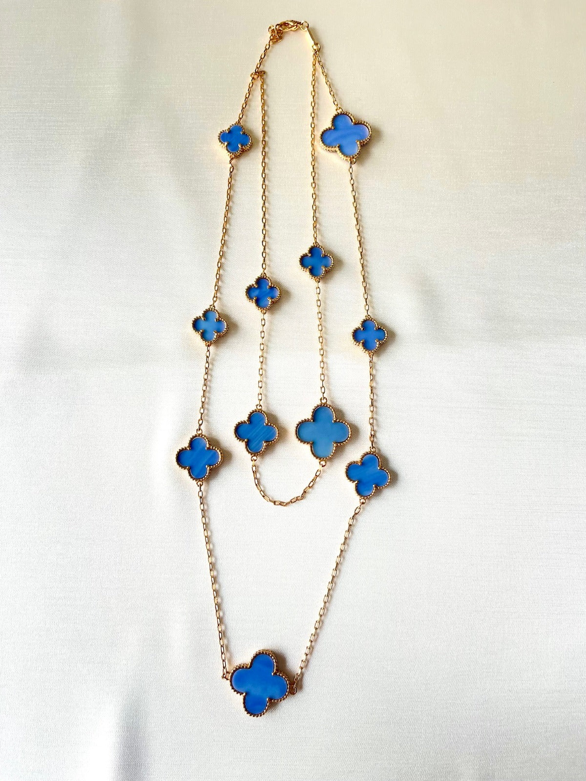 Jewel Treatzz Gold Plated Blue Clover Flower Layered Necklace
