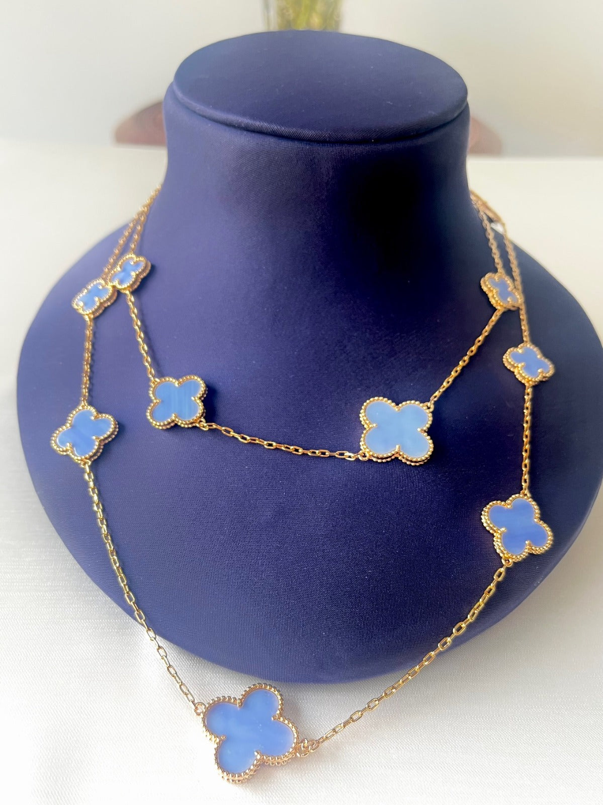 Jewel Treatzz Gold Plated Blue Clover Flower Layered Necklace