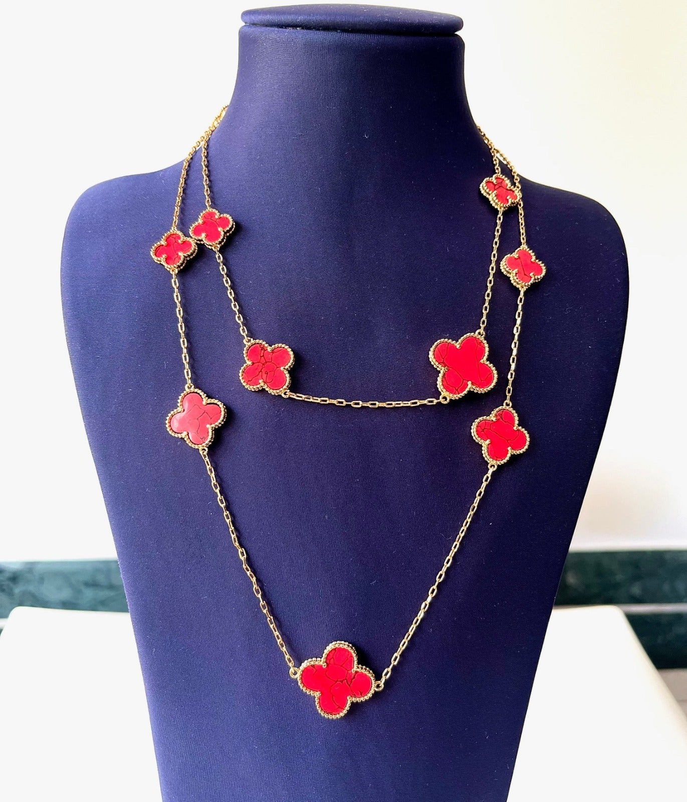 Jewel Treatzz Gold Plated Red Clover Flower Layered Necklace