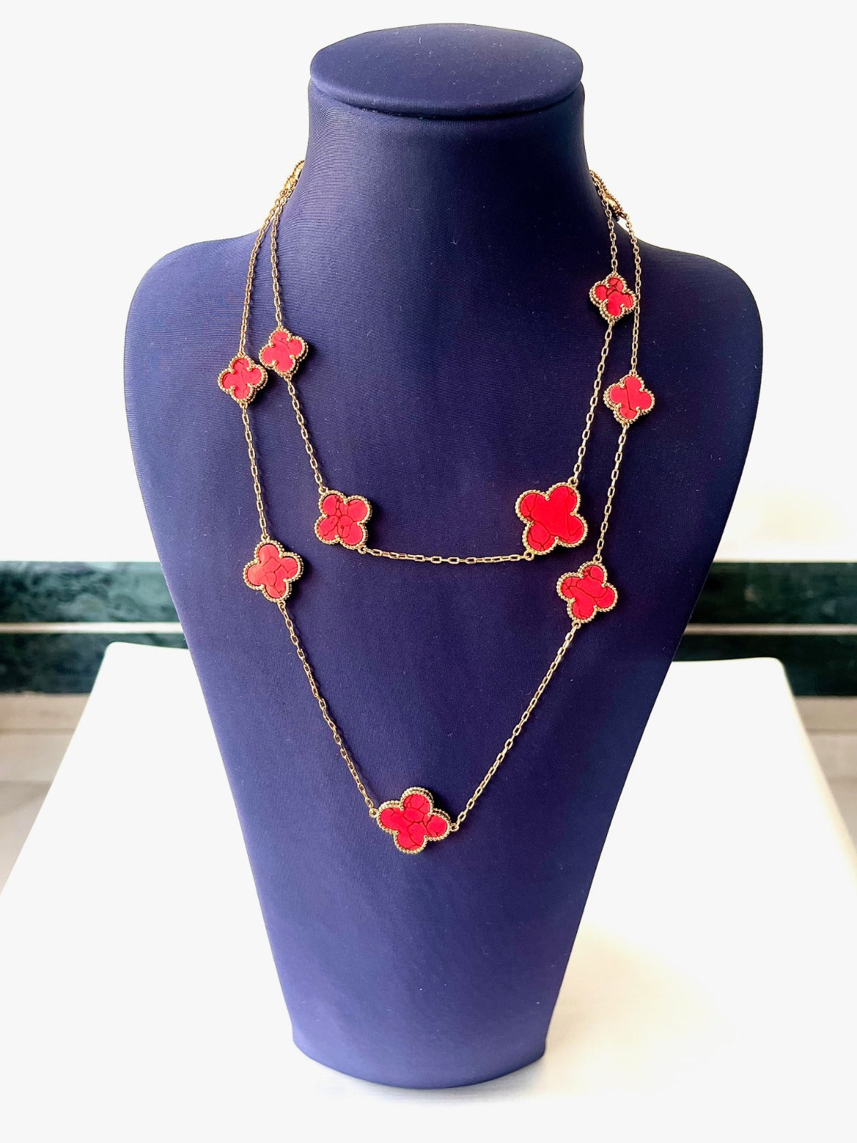 Jewel Treatzz Gold Plated Red Clover Flower Layered Necklace