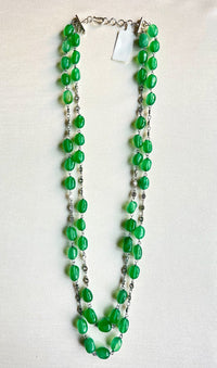 Jewel Treatzz Green Aventurine Rhodium Finished CZ Layered Necklace