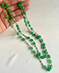 Jewel Treatzz Green Aventurine Rhodium Finished CZ Layered Necklace