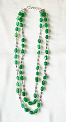 Jewel Treatzz Green Aventurine Rhodium Finished CZ Layered Necklace
