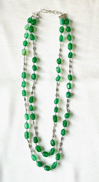 Jewel Treatzz Green Aventurine Rhodium Finished CZ Layered Necklace